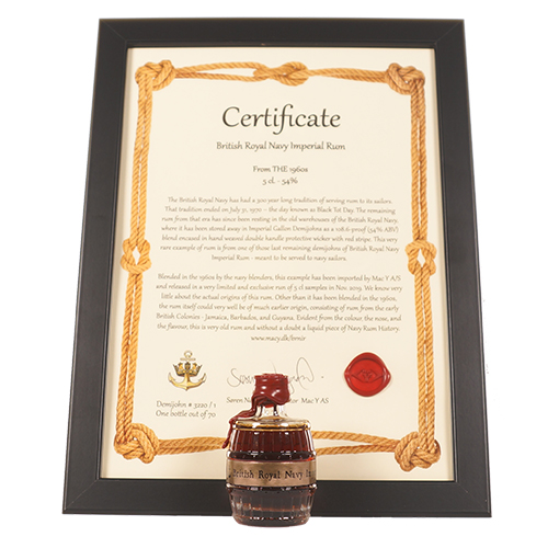 British Royal Navy Imperial Rum m. Certifikat  - 5cl ¤